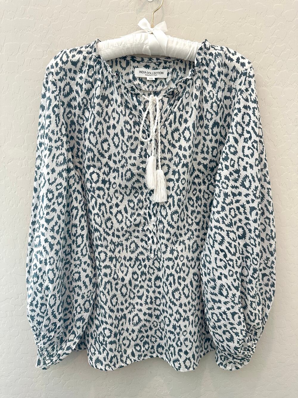 EMERSON FRY India Collection Bardot Top XS Leopard Print Organic Cotton Boho